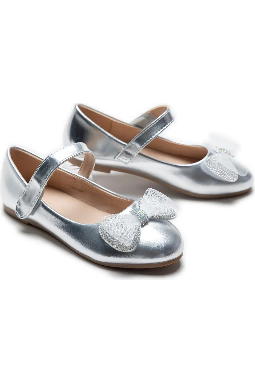 Детские балетки с бантом Lydia Bow Tulleen, Silver