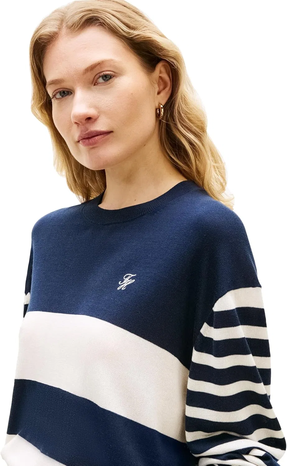 Женский пуловер с цветовым блоком Tommy Hilfiger, Big Bright Stripe Dark Night Navy / Calico — фото 2