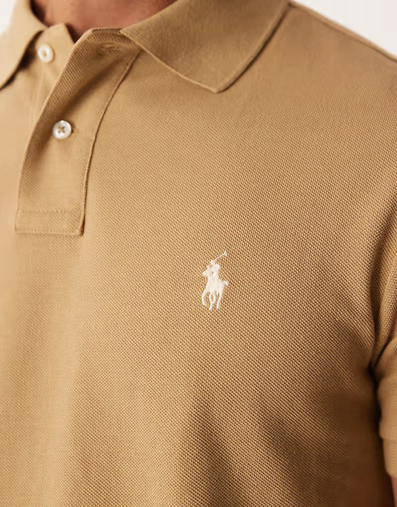 Поло Polo Ralph Lauren с логотипом Icon, приталенного кроя, из, бежевый — фото 4