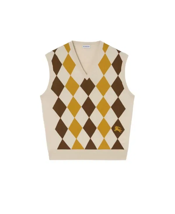 Мужской свитер с V-вырезом Argyle Wool Sweater Vest Burberry, Pear Yellow — фото 3