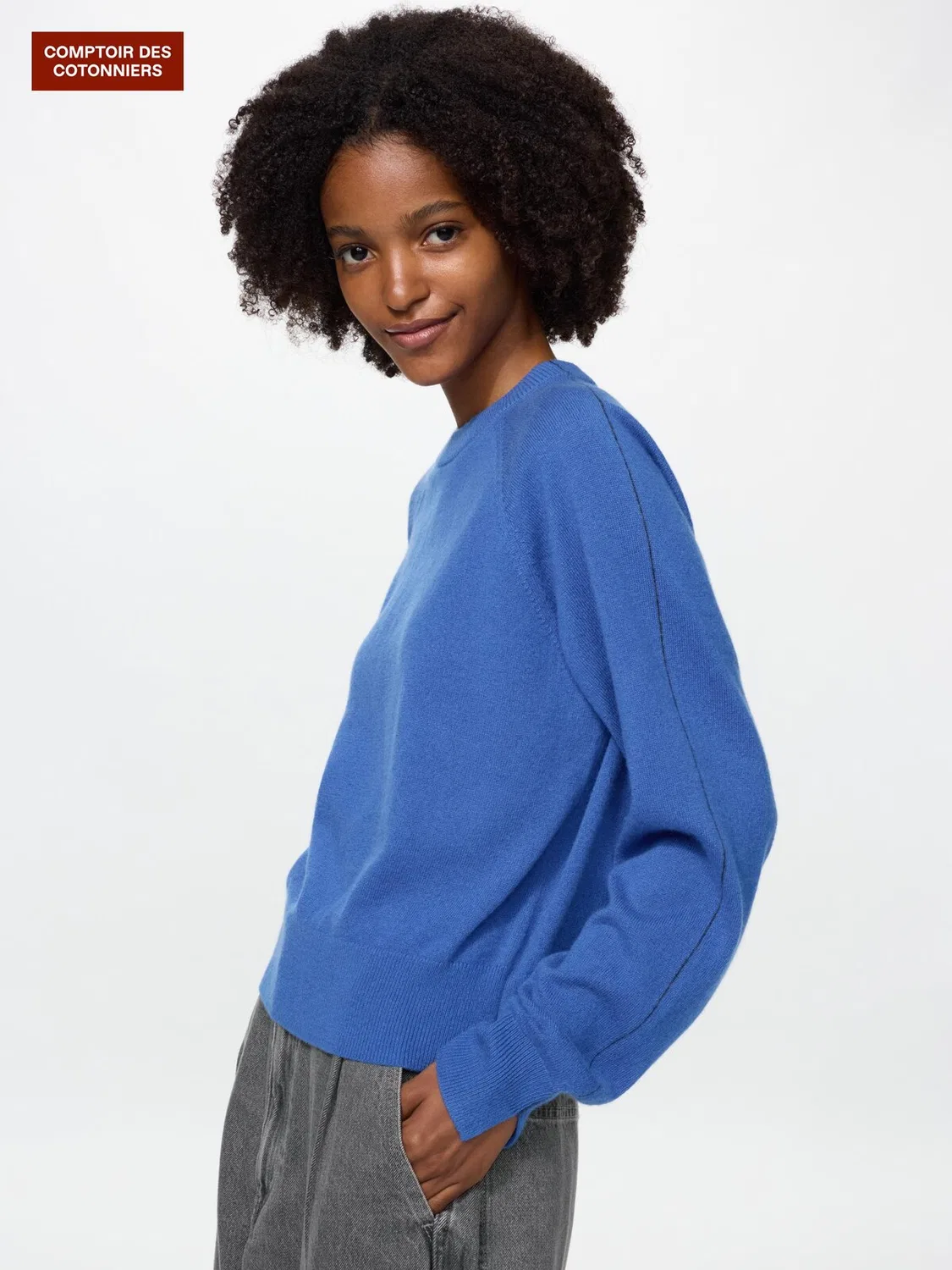 Свитер Uniqlo, кашемировый, с круглым вырезом, синий
