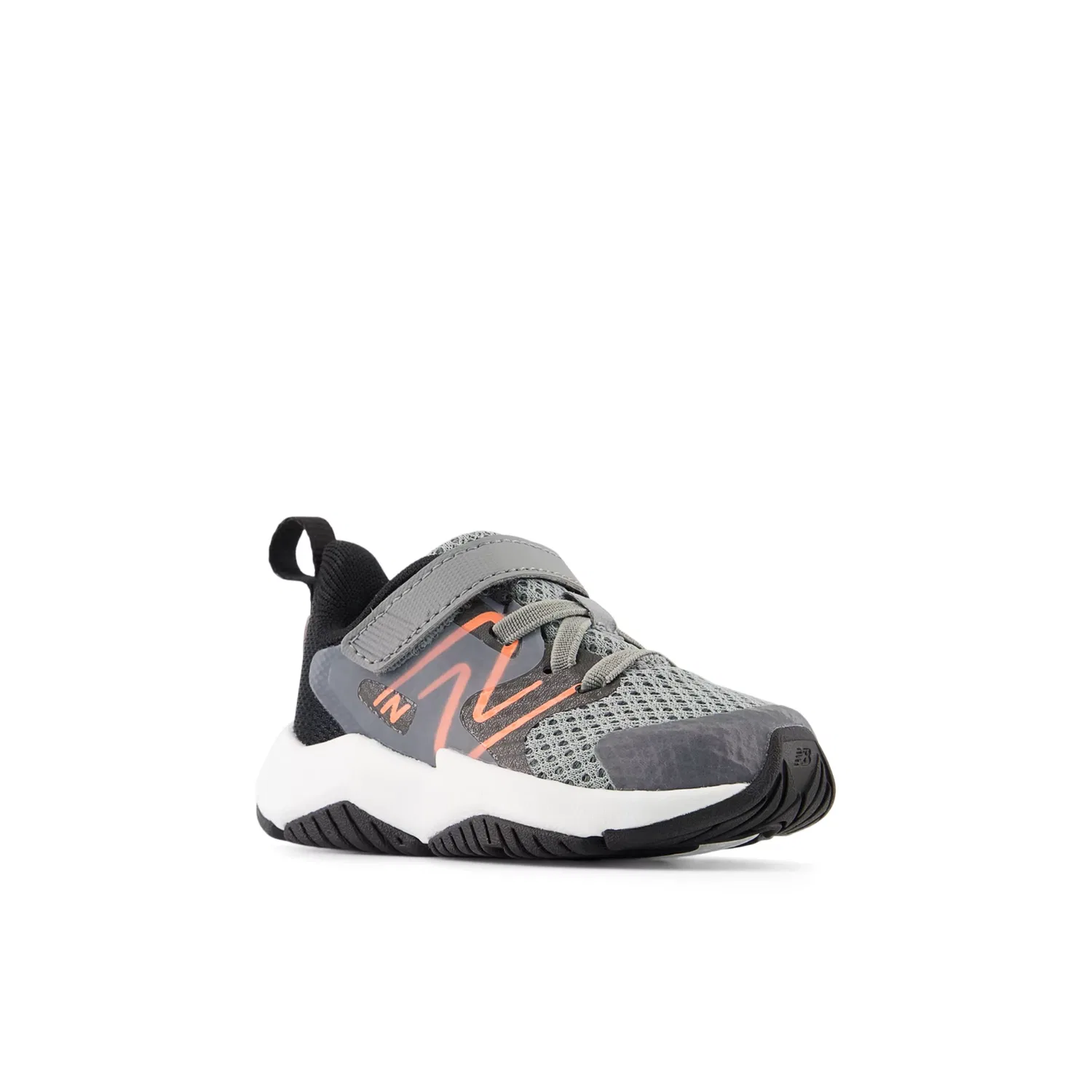 Детские кроссовки на шнурках с верхней застежкой Rave Run v2 Bungee Lace with Top Strap New Balance, Slate Grey With Black And Tangerine Heat — фото 2