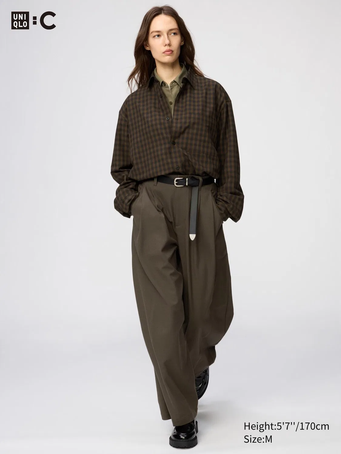 Рубашка Uniqlo, клетка, мягкая, не требующая ухода, коричневый — фото 4
