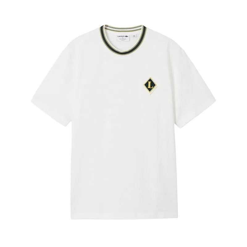 Футболка с круглым вырезом, повседневная, LACOSTE, Ecru