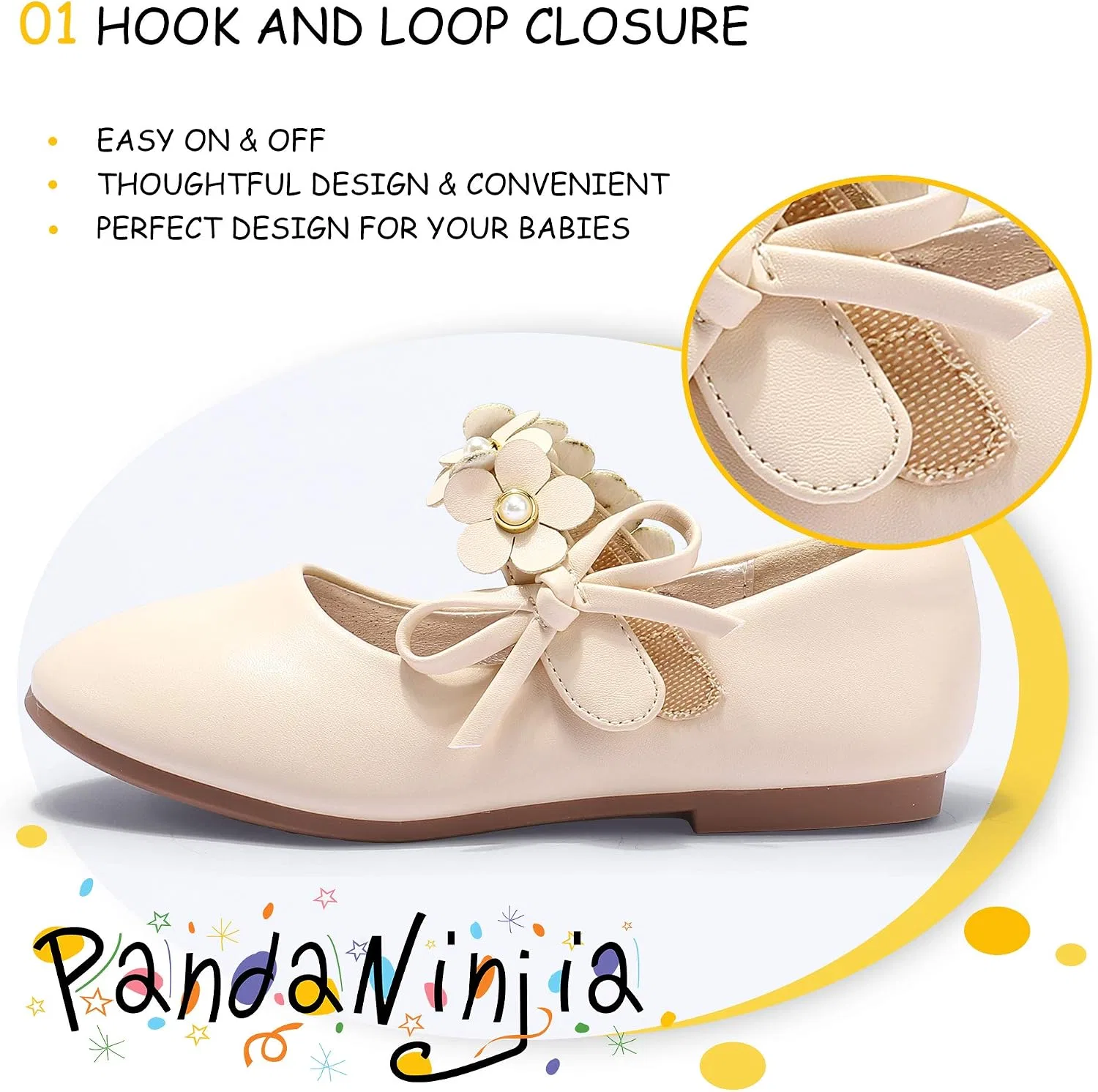 Детские туфли-балетки для девочек с жемчугом PANDANINJIA, Beige — фото 3