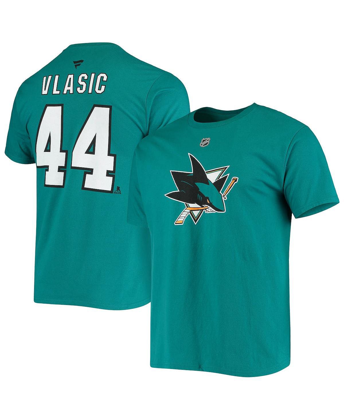 Мужская фирменная футболка marc-edouard vlasic teal san jose sharks с именем и номером игрока Fanatics, бирюзовый - фото