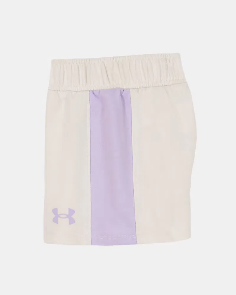 Комплект для девочек быстро сохнущий из футболки и шорт UA French Terry UnderArmour, Stone/Purple Crest — фото 4
