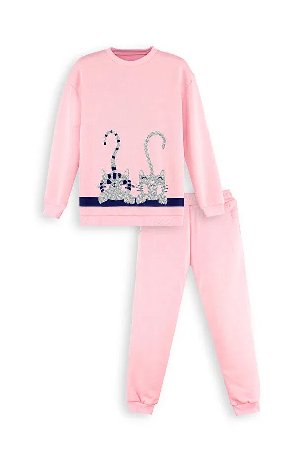 Детский комплект спортивного костюма для девочек с принтом Striped Friends Denokids, Pink — фото 4