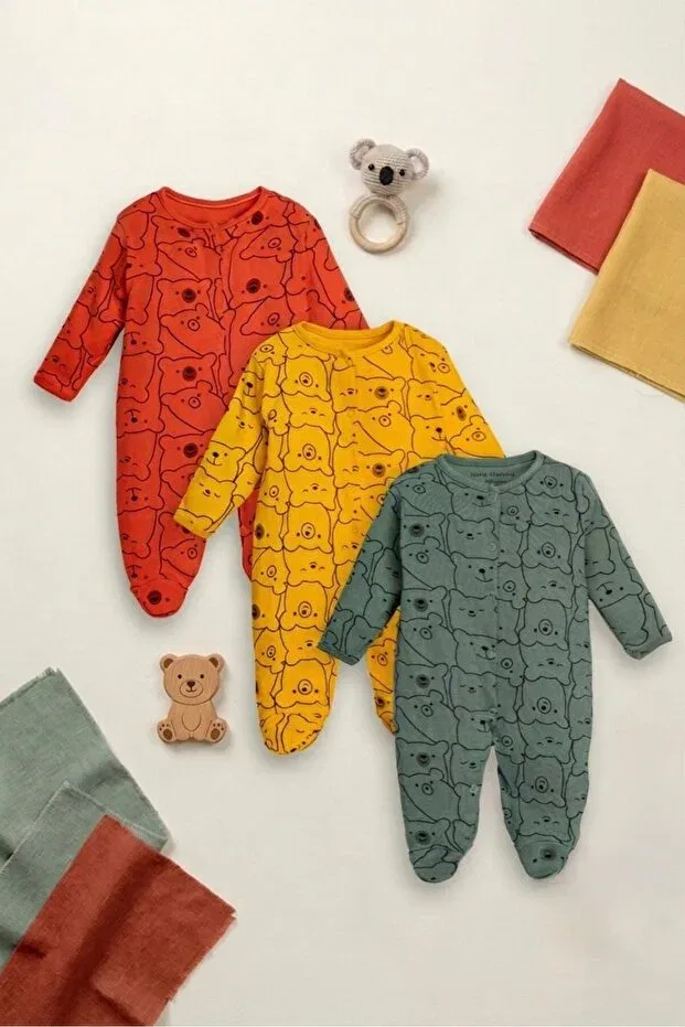 Детский комбинезон-боди с принтом 3-предметный набор с пинетками Basics Mielco, Multicolor