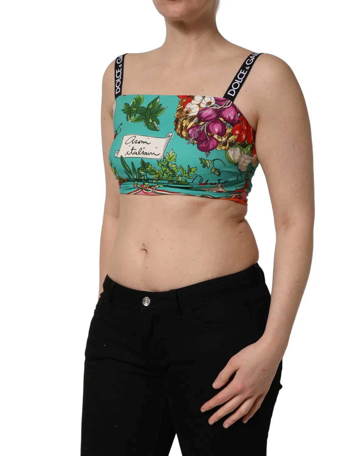Женский топ без рукавов с принтом овощей Turquoise Vegetable Print Dolce & Gabbana, Turquoise — фото 3