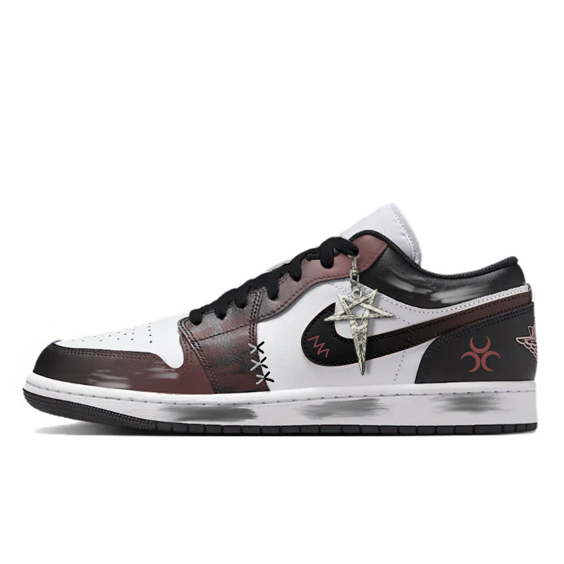 

Jordan Баскетбольные кроссовки Air 1 Blood Moon Mystic Realm, износостойкие, низкие, винтажные, мужские, черно-красные