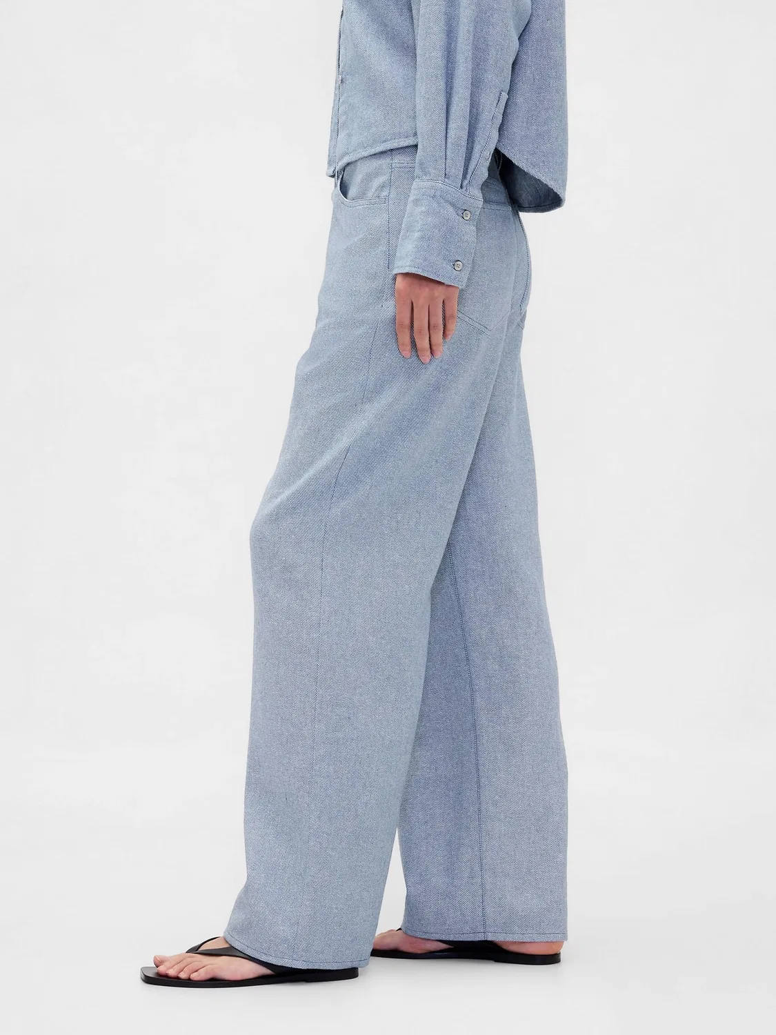 Брюки широкие льняные Gap Light Blue — фото 3