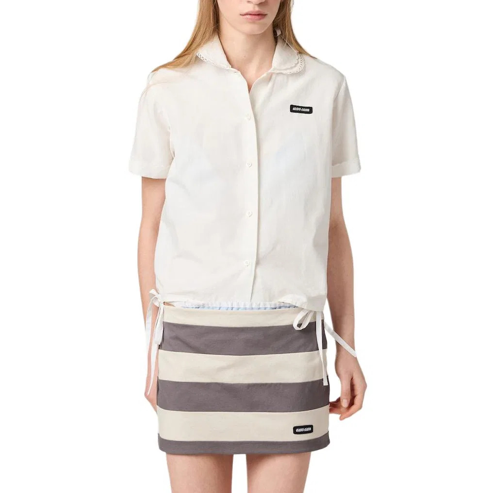 Женская короткая юбка в стиле кэжуал Gray White MIU MIU, Серо-белая — фото 3