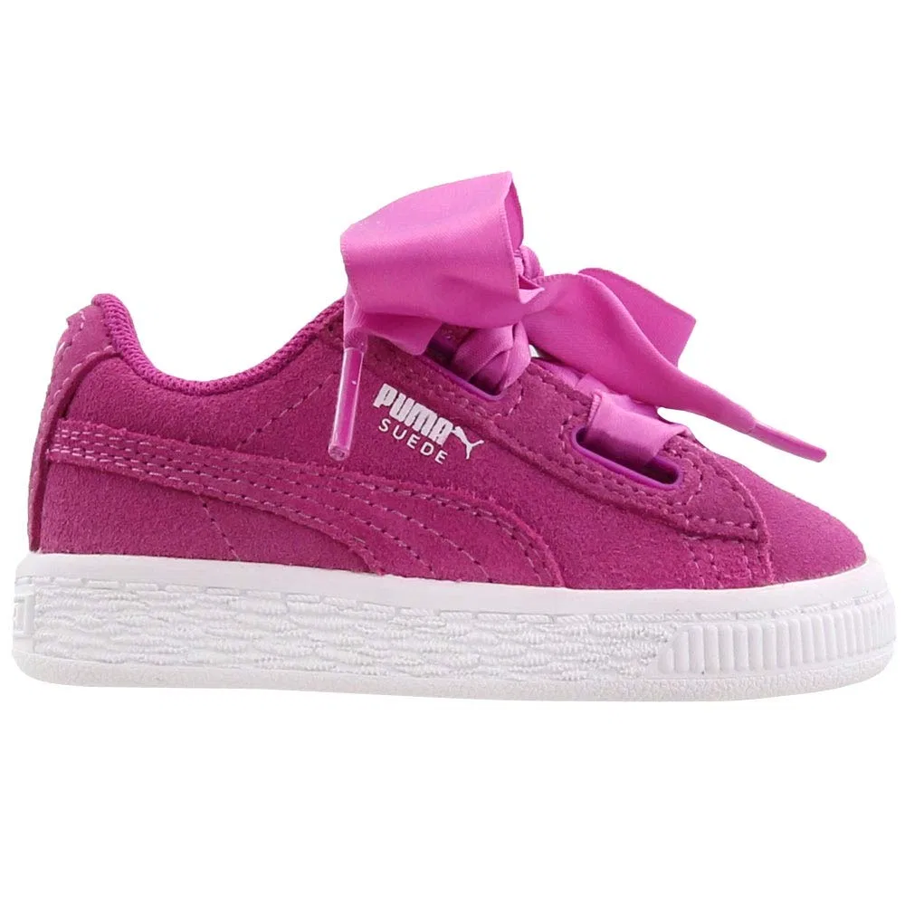 Детские кроссовки для девочек на шнуровке Suede Heart Kids PUMA, Pink Purple PUMA White — фото 3