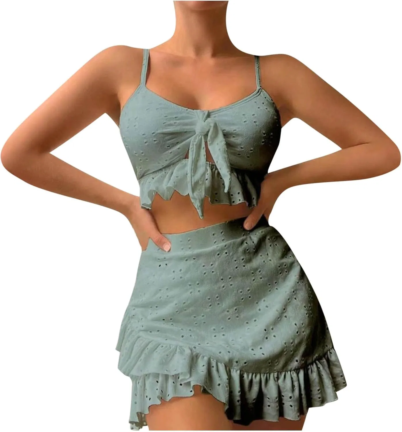 Женский купальный костюм с завязками спереди и оборками Tankini, Army Green