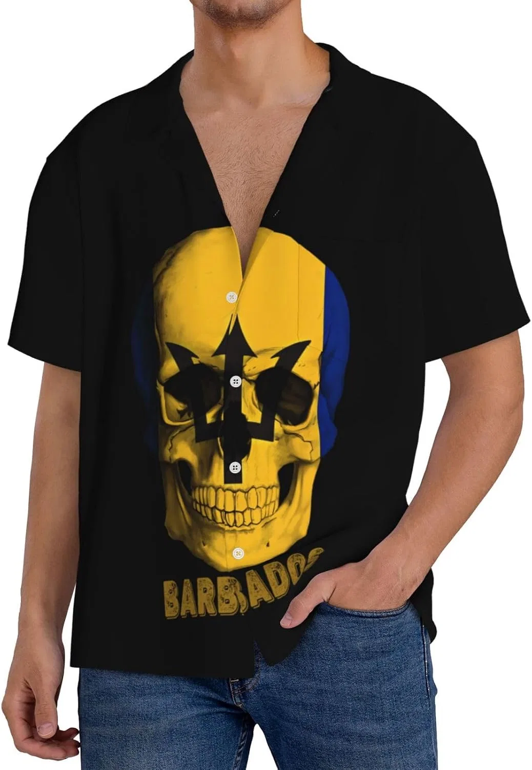 Мужская свободная рубашка с коротким рукавом и черепом Barbados Flag, Black
