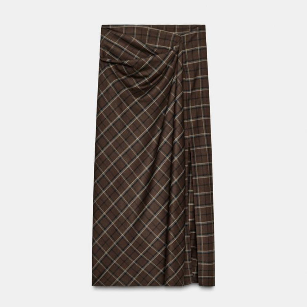 

Юбка Zara Zw Collection Draped Check, коричневый