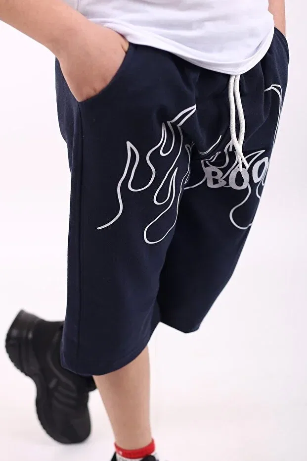 Детские шорты для мальчиков с принтом Boom Flame Pocket Cotton Çiko Kids, Navy Blue — фото 3