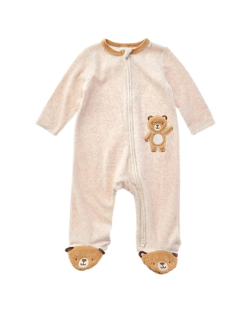 Детский комбинезон-слип с вышивкой Little Me Fuzzy Bear, коричневый