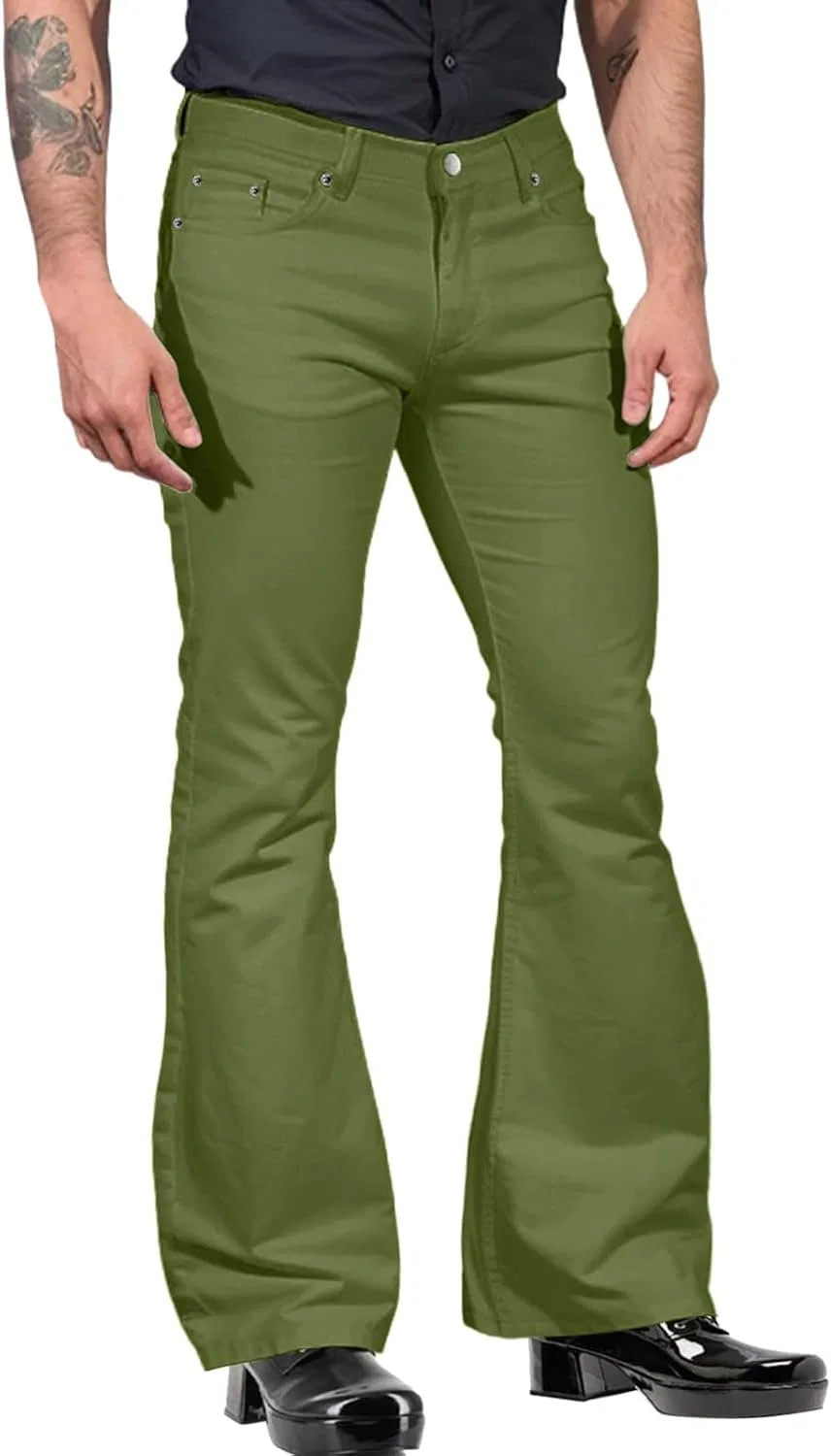 Мужские брюки клеш с принтом 70s Disco Pants, армейский зелёный