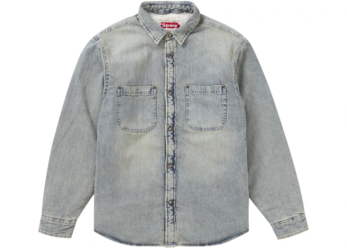 Мужская рубашка с принтом Supreme, Washed Indigo Denim