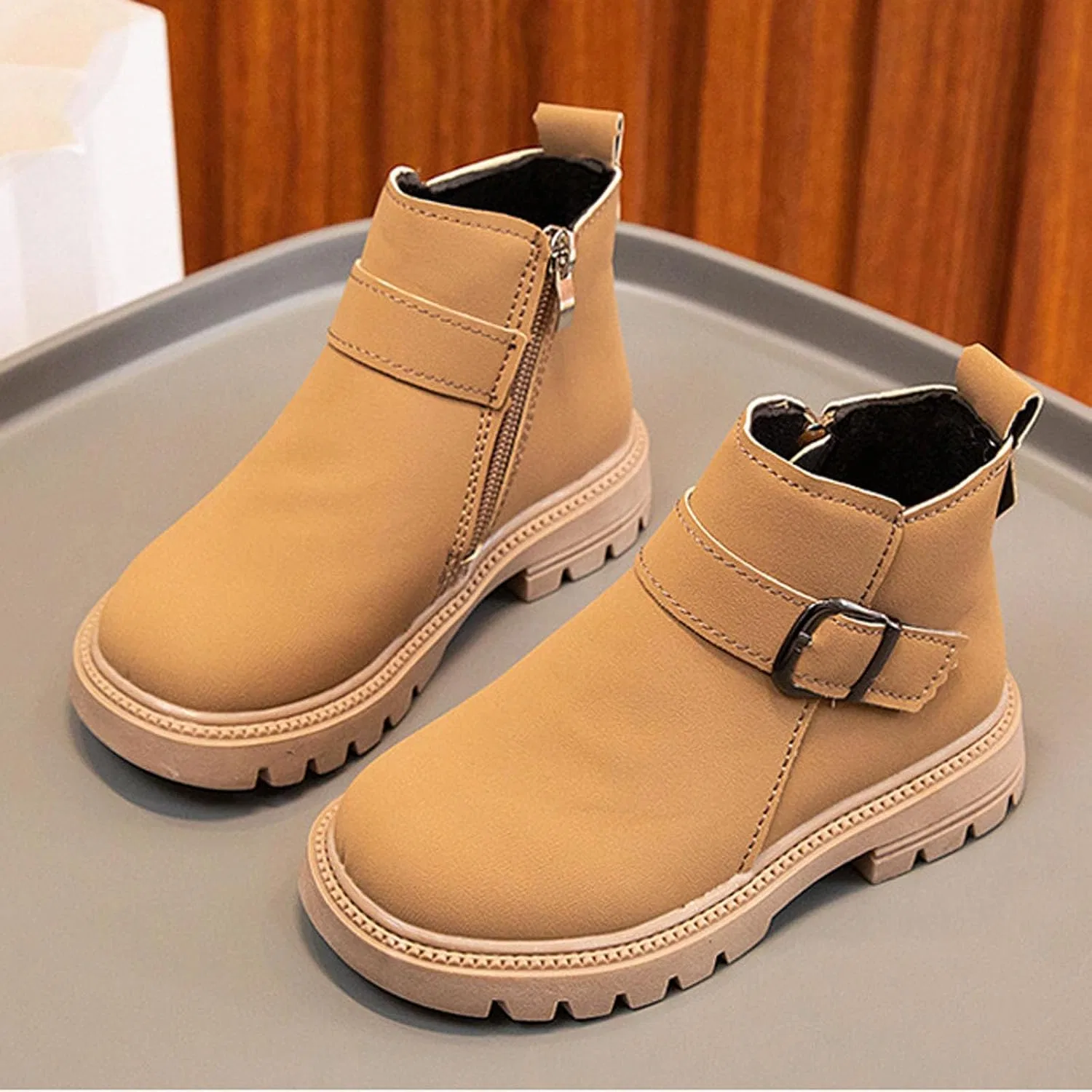 Детские ботинки для девочек с пряжкой Chelsea, Khaki — фото 3