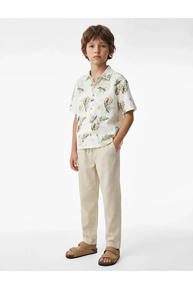 Детские брюки для девочек из льна и хлопка Basic Koton, Beige