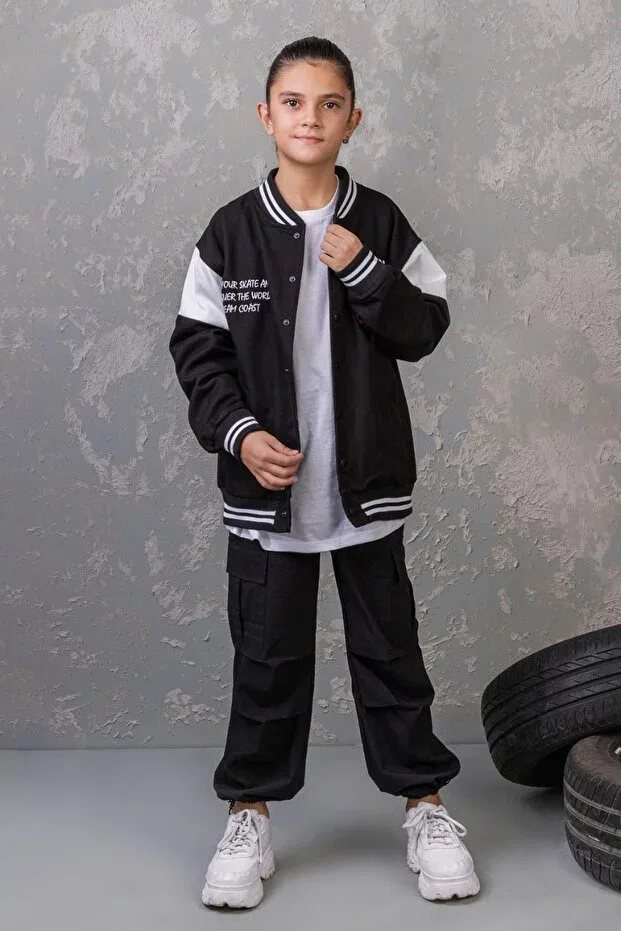Детская куртка для девочек с принтом Dmb Tiger College Jacket Dmb Kids, Black — фото 2