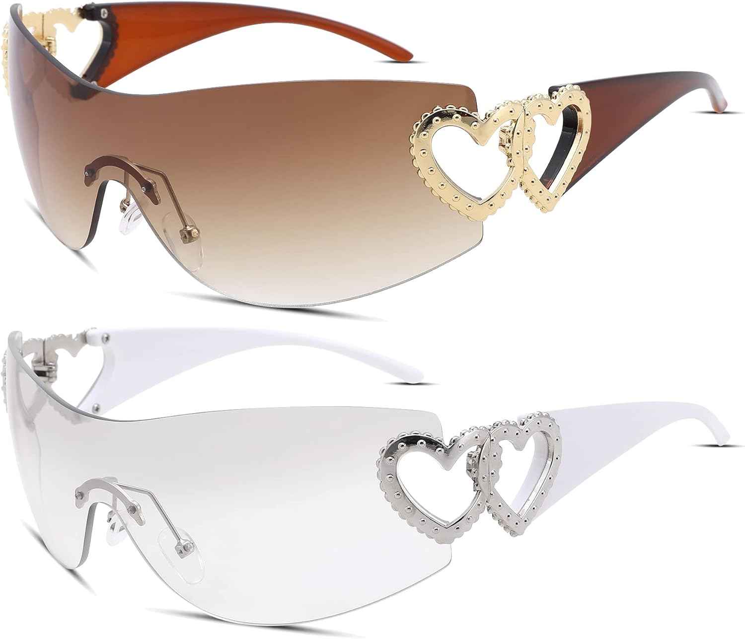 

Солнцезащитные очки COASION Wrap Around Y2K без оправы для женщин и мужчин, большие, модные, в стиле 2000-х, с козырьком-щитком, C2* White/Gradient Silver + Tea/Gradient Brown - 2 Pack