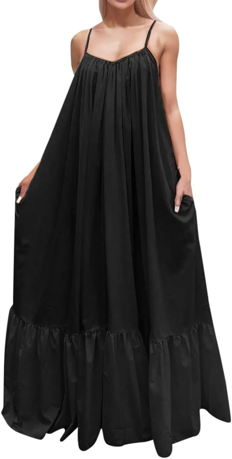 Женское пляжное платье макси с воланами Swing Dress, Black