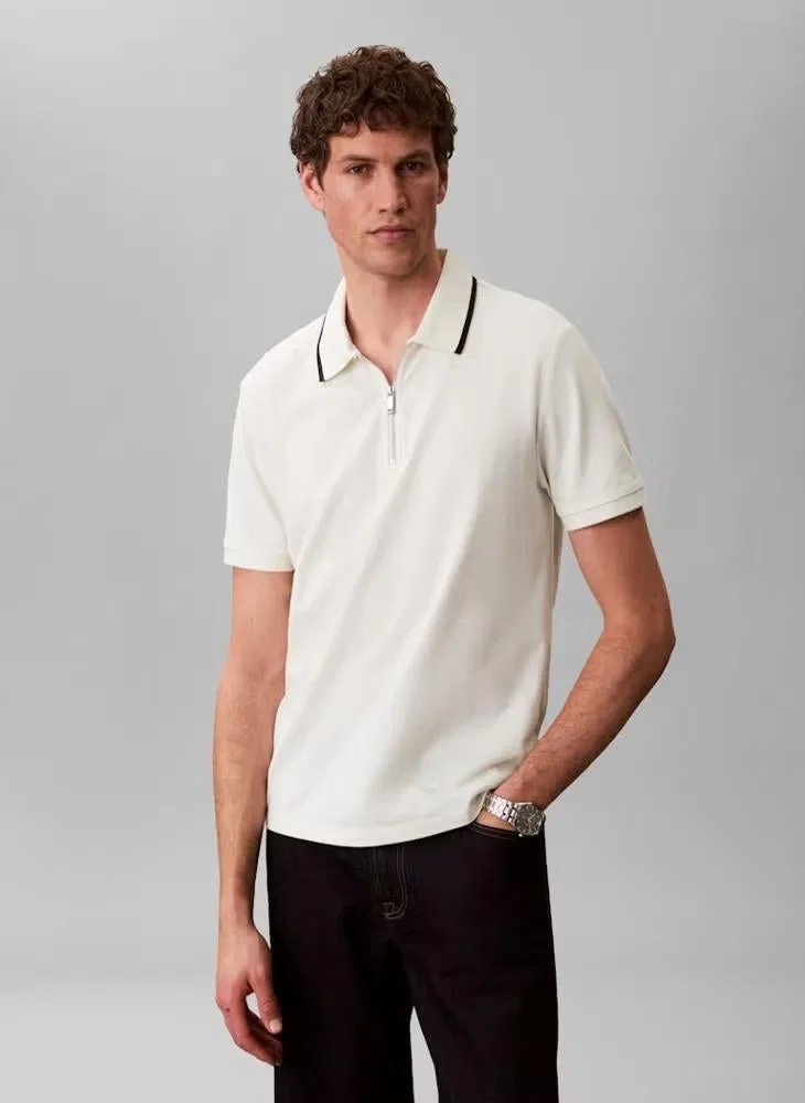 Поло хлопковое с застежкой-молнией Calvin Klein, тофу