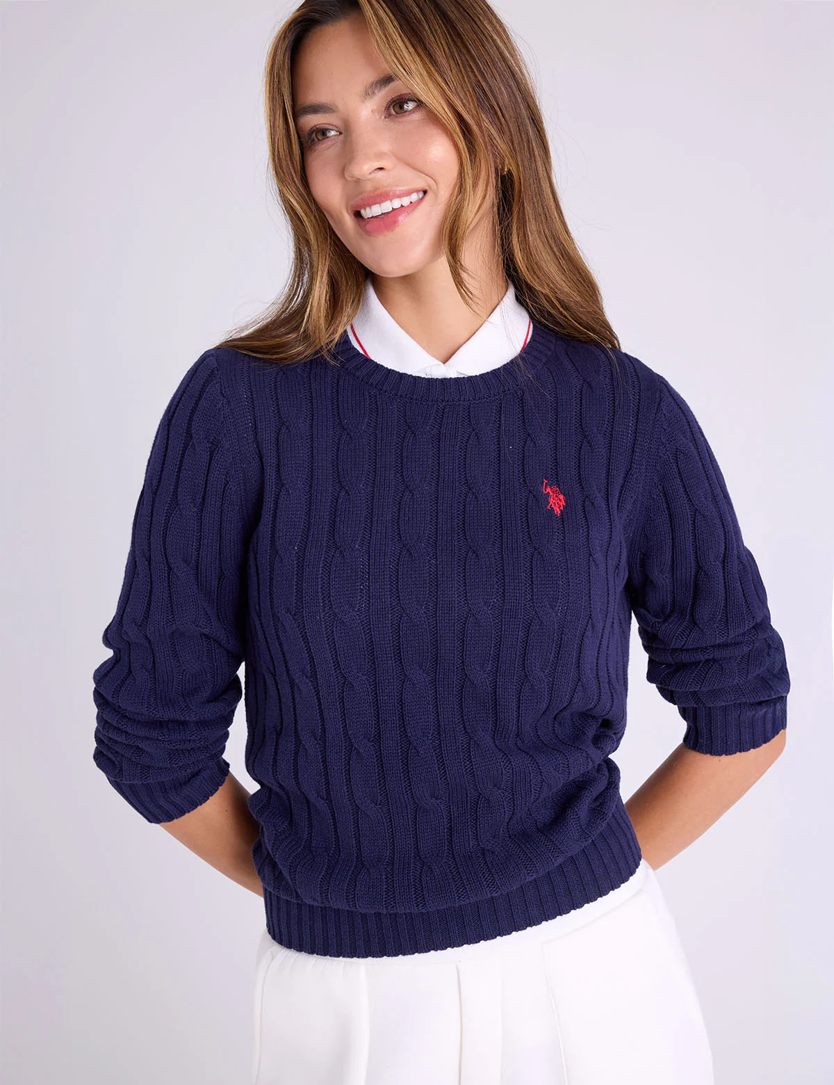 

Свитер U.S. Polo Assn Cable Crew Neck, темно-синий