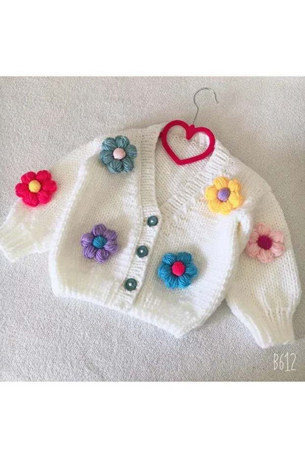 Детский кардиган для девочек с принтом Hand knitted daisy crop baby Izmirblanket, Nude Color