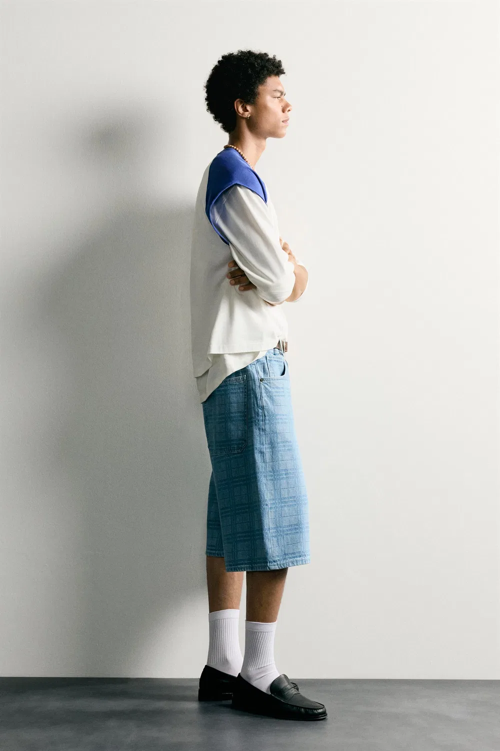 Джинсовые шорты с принтом и эффектом потертости ZARA, Light blue — фото 4
