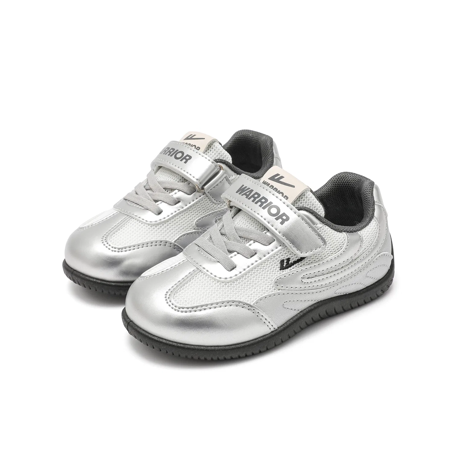 Детские кеды из экокожи с принтом Silver Gray/Beige WARRIOR — фото 4