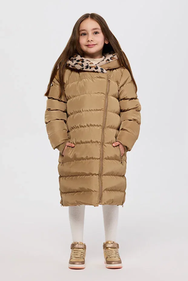 Детское пальто для девочек с капюшоном Panço, Camel