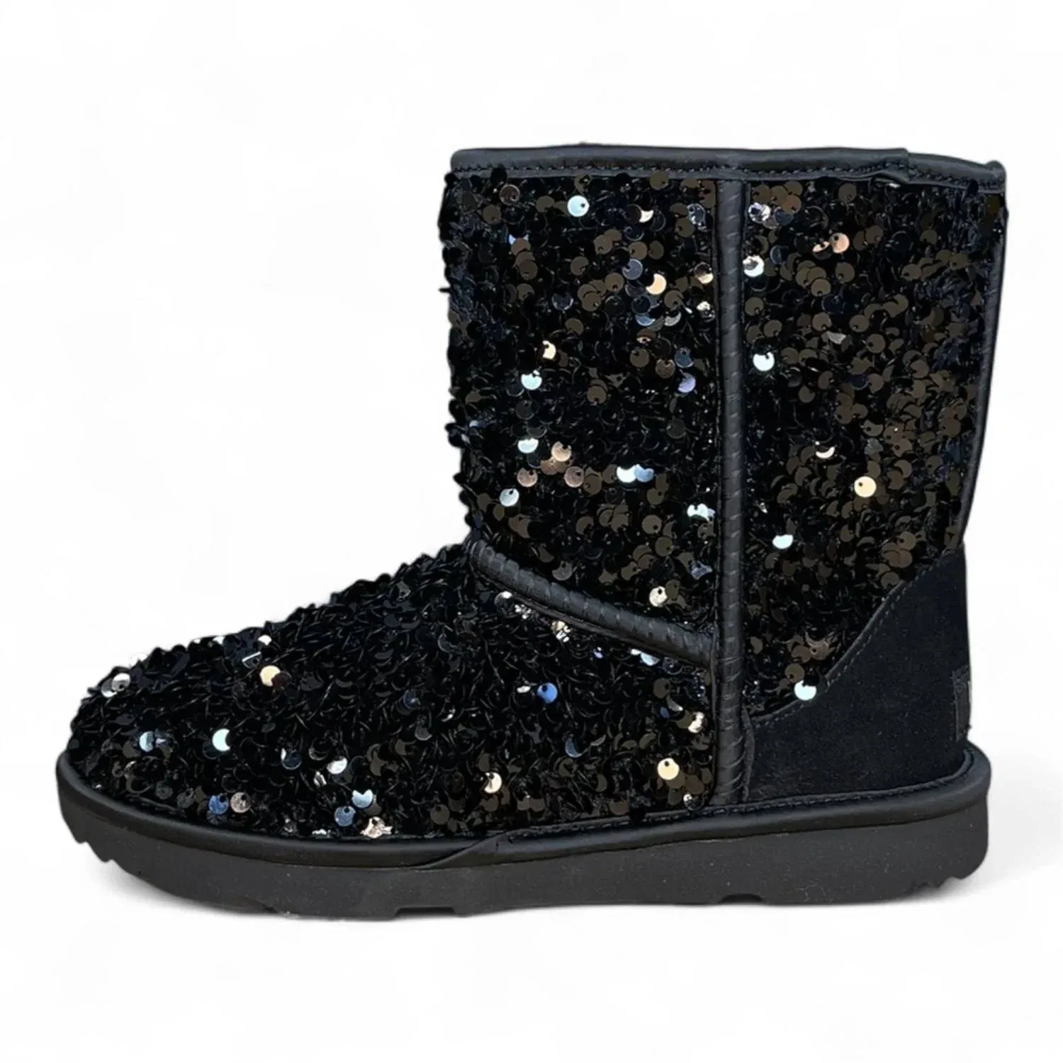 Детские зимние ботинки на платформе с блестками Classic Short Chunky Sequin UGG, черный