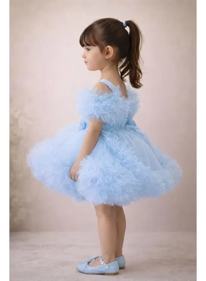 Платье с бантом и открытыми плечами Daddy'S Angel, голубое — фото 2