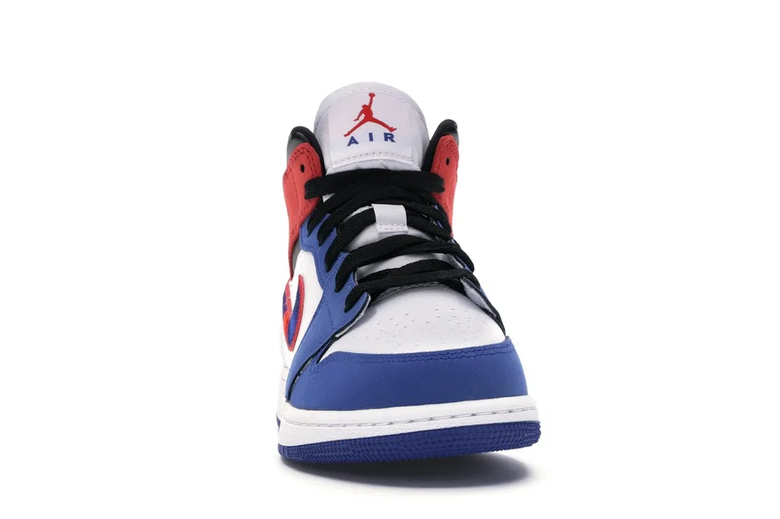 Детские кроссовки с высоким верхом Jordan 1 Mid Jordan, White/Rush Blue-Black-University Red — фото 2