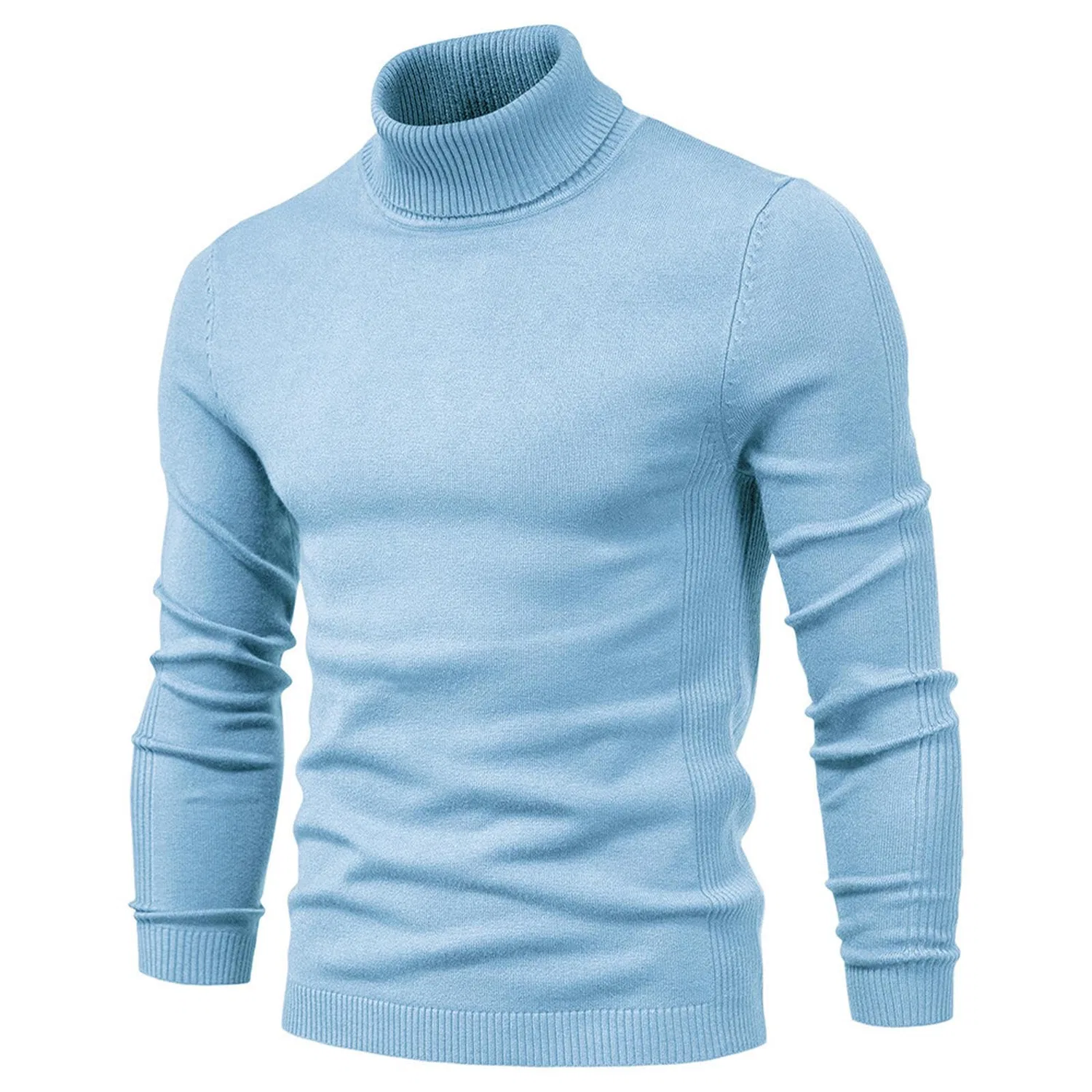 Мужской свитер с высоким воротом, голубой, XL, Light Blue Turtleneck
