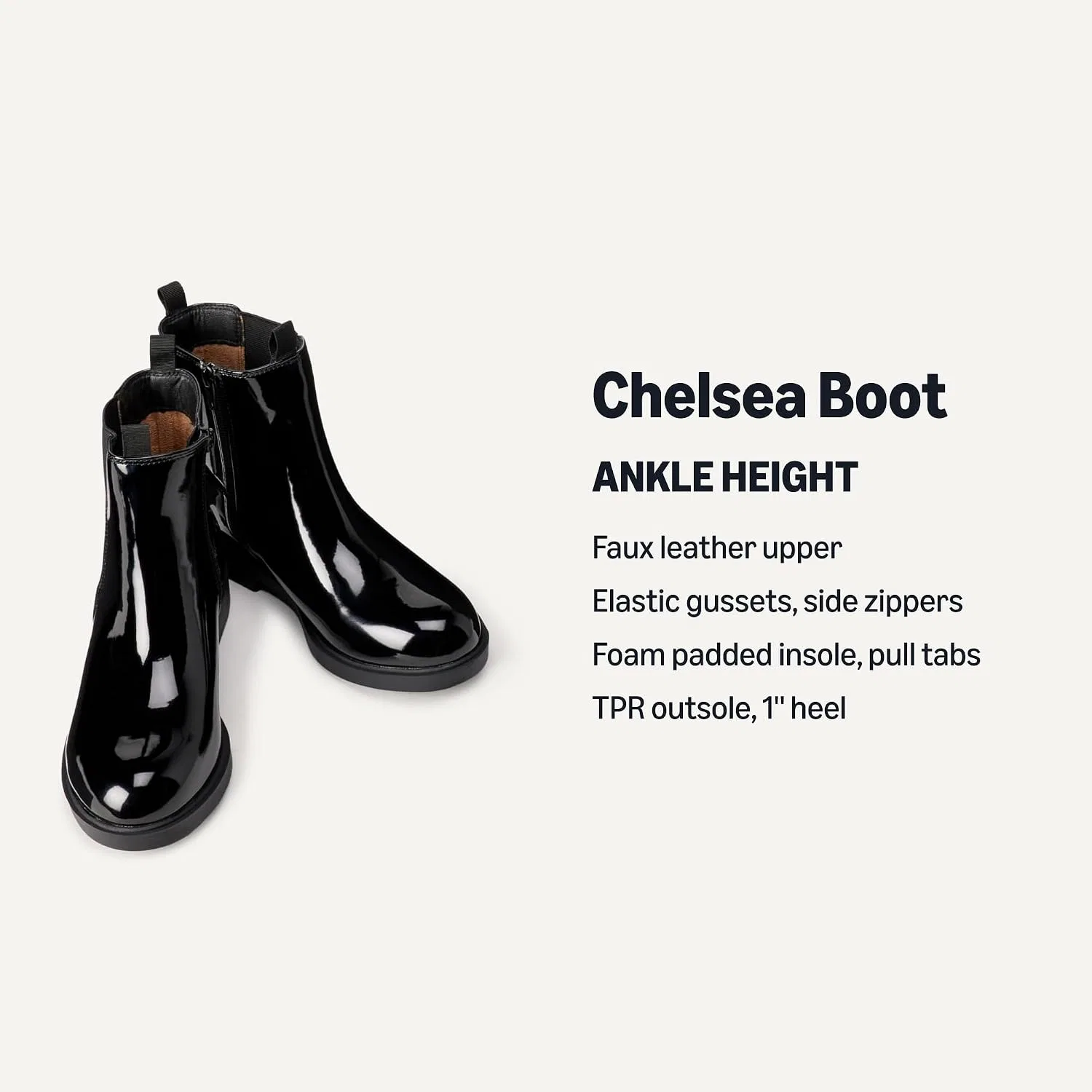 Детские ботинки для девочек с щиколоткой Amazon Essentials, Black Patent — фото 3