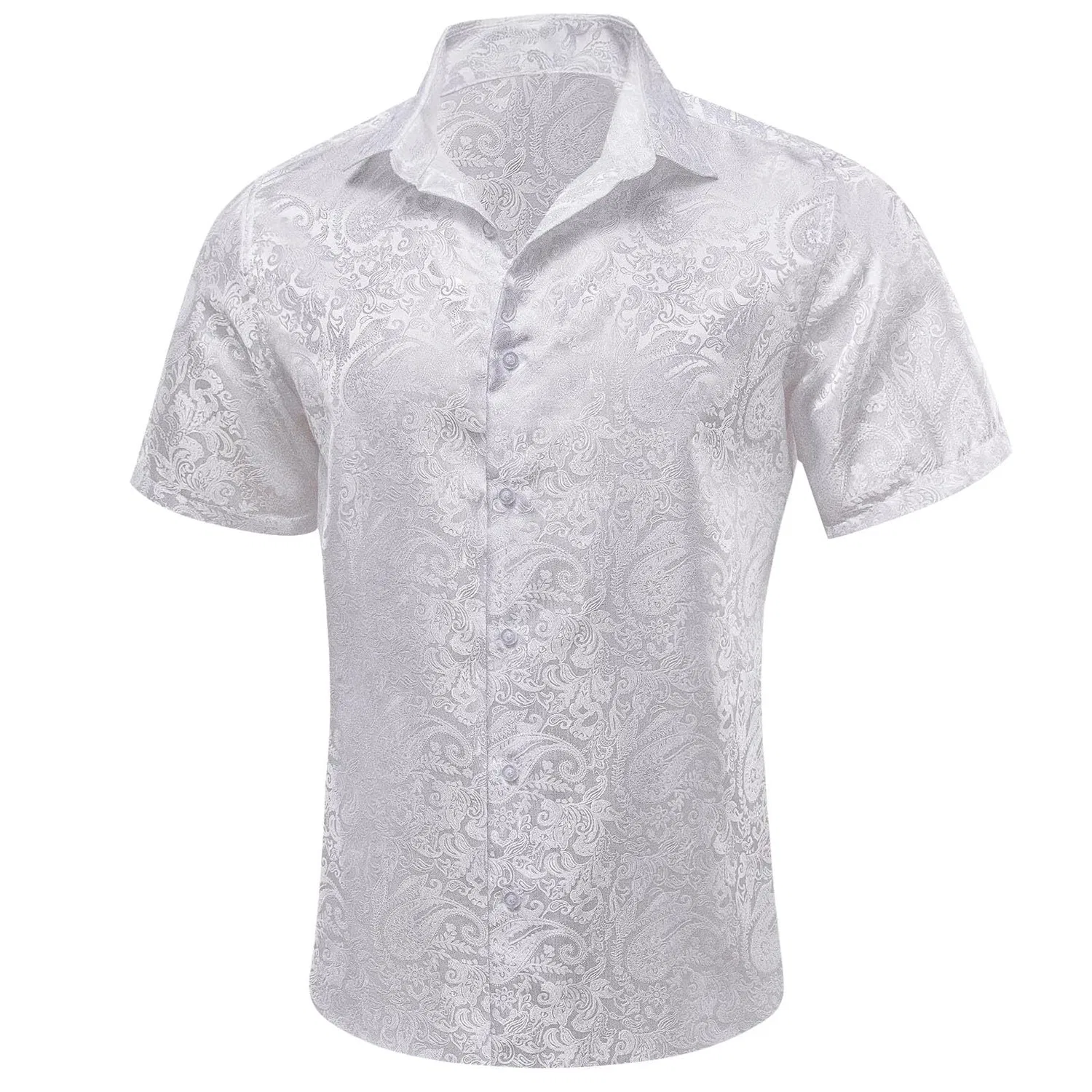 Мужская рубашка с коротким рукавом с принтом Paisley Shiny Satin Baroque Design, White — фото 4