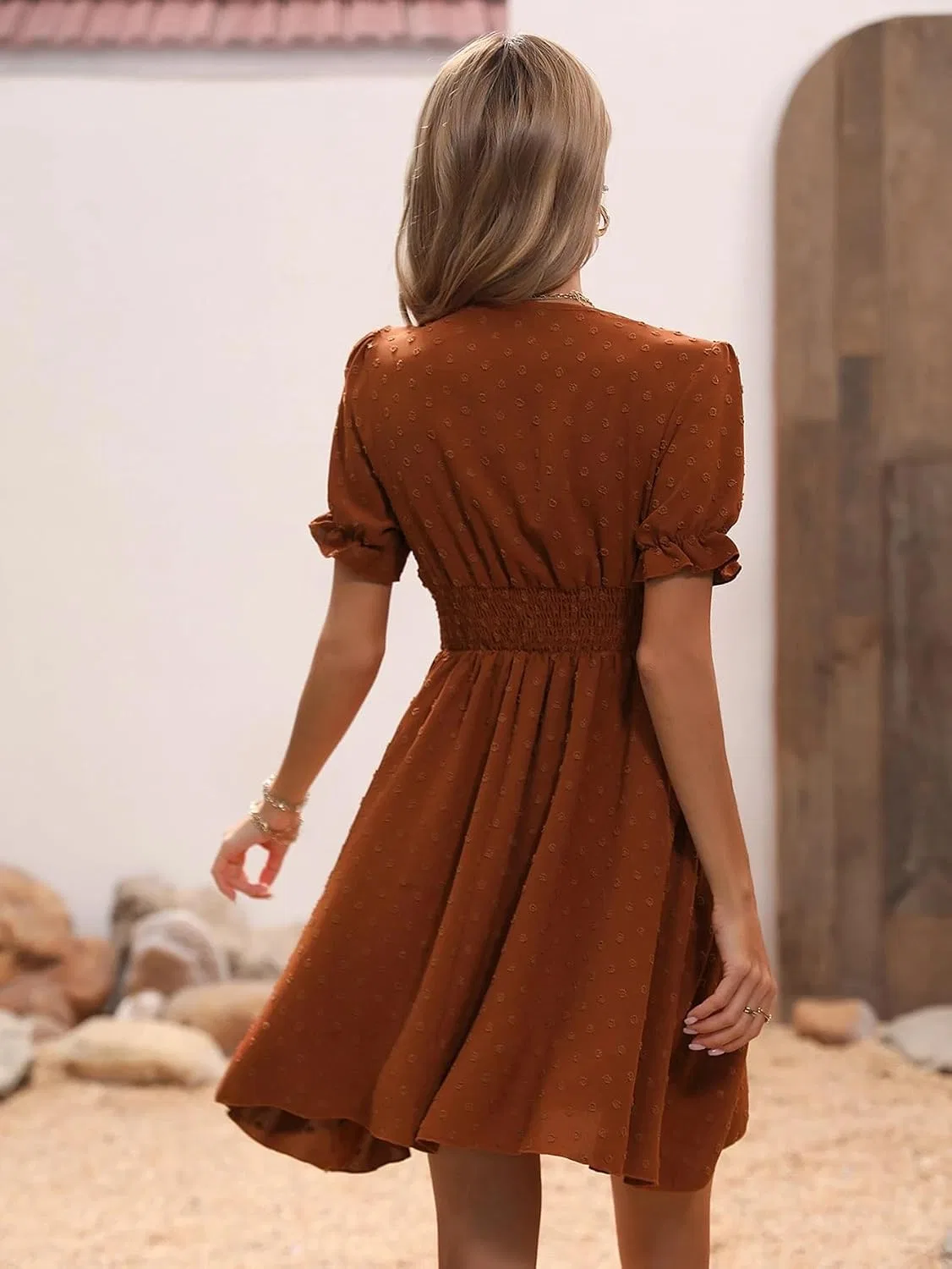 Женское повседневное платье с рюшами A-силуэта, Burnt Orange — фото 3