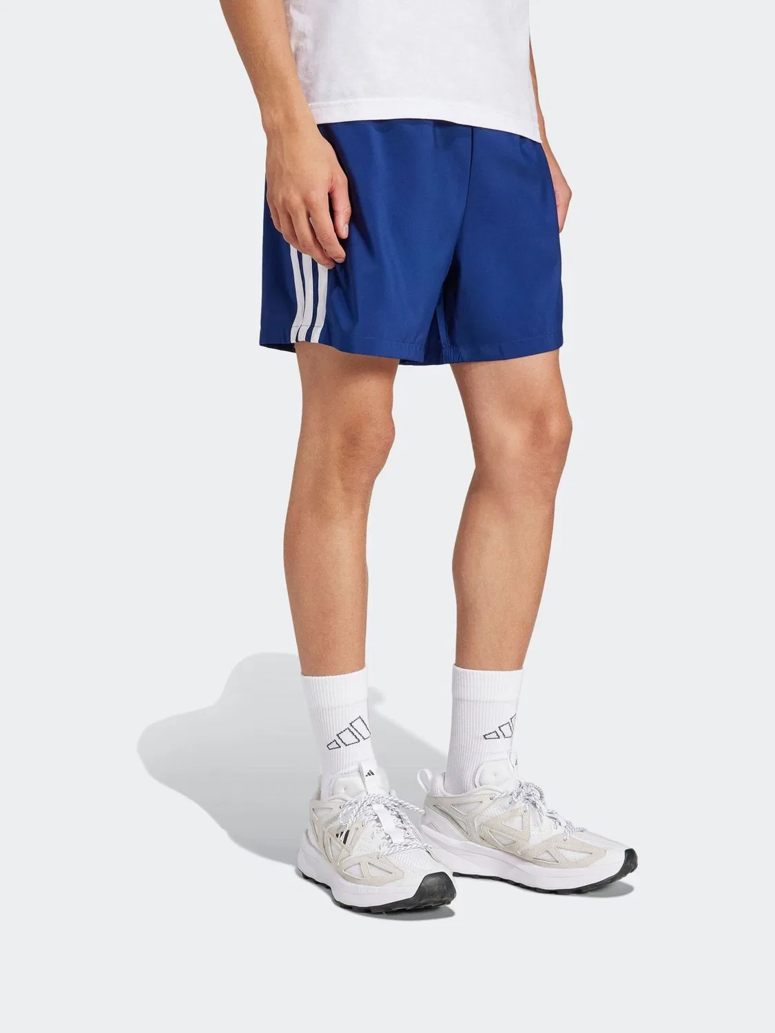 Шорты повседневные, на поясе с резинкой и шнурком, три полоски adidas, синий — фото 4