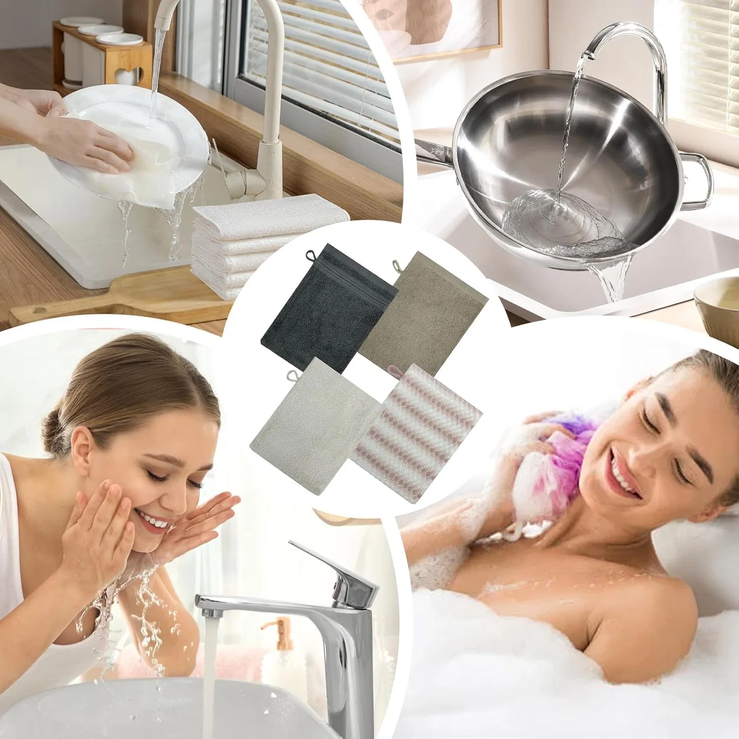 Мочалка для душа хлопковая, 4 шт, 22x15 см, Mixed Colour Generisch — фото 4