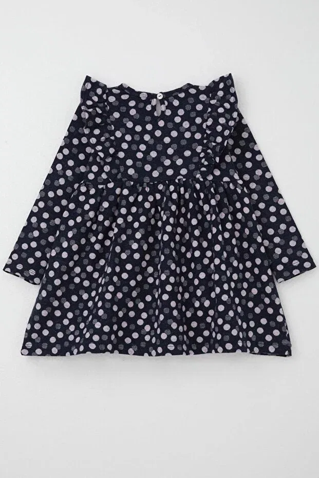 Детское платье для девочек с принтом Girl's long sleeve dress polka dot bow 1.5-5 years old Breeze, Navy Blue — фото 2