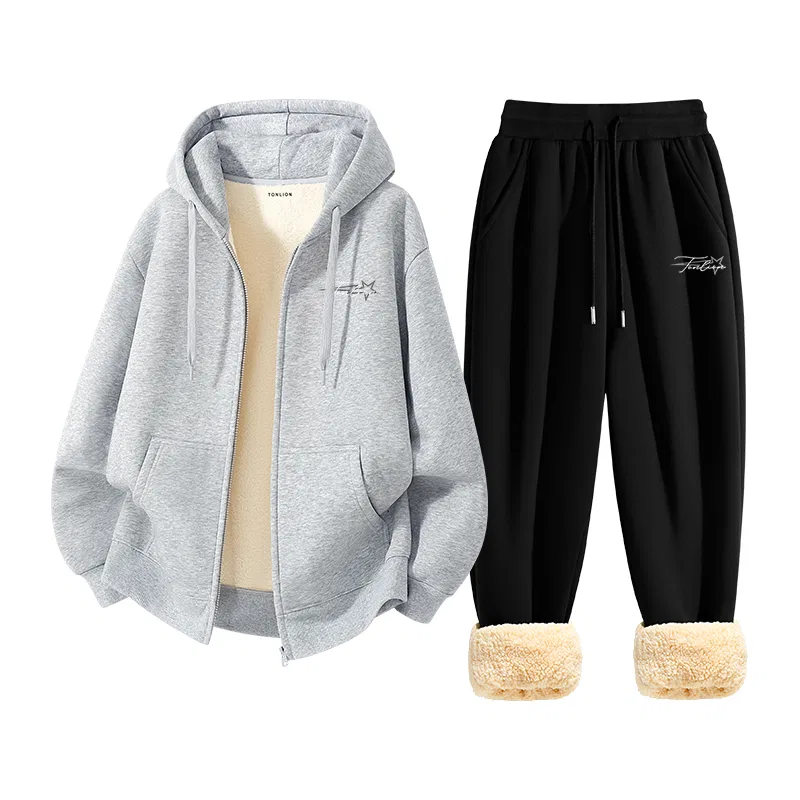 Детский комплект худи и спортивных штанов с принтом Tonlion, Цвет Heather Grey
