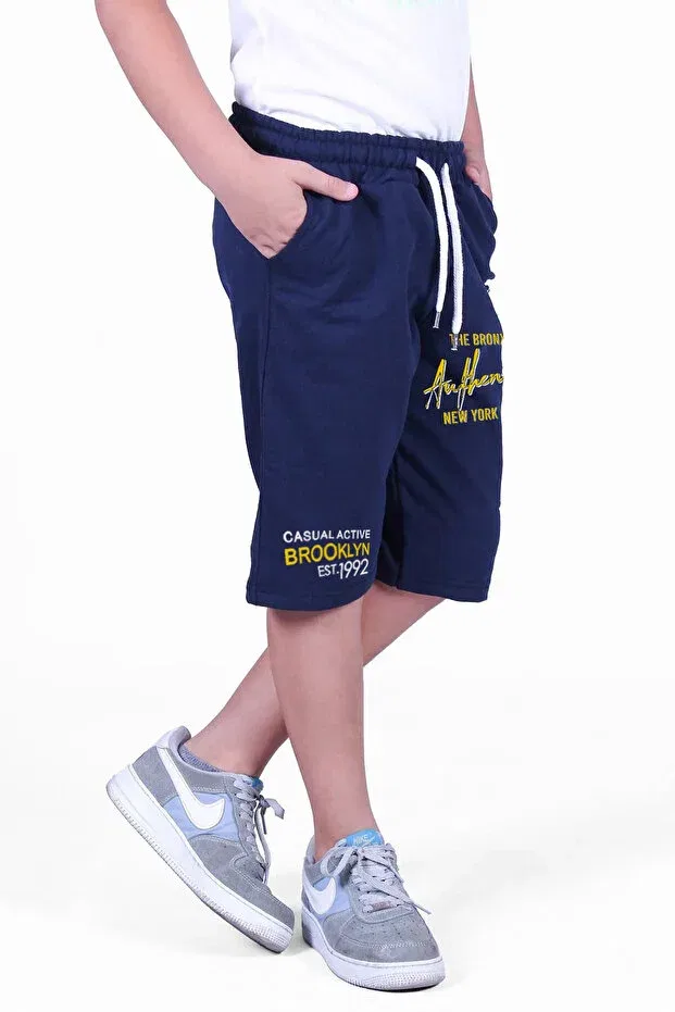 Детские шорты для мальчиков с принтом Authentic broklyn printed Fyk Kids, Navy Blue — фото 3
