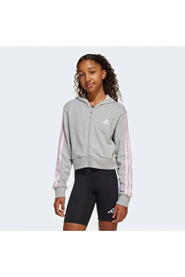 Детские свитшот для девочек с капюшоном Hooded collar striped gray - pink girls' tracksuit top Adidas, Gray - Pink