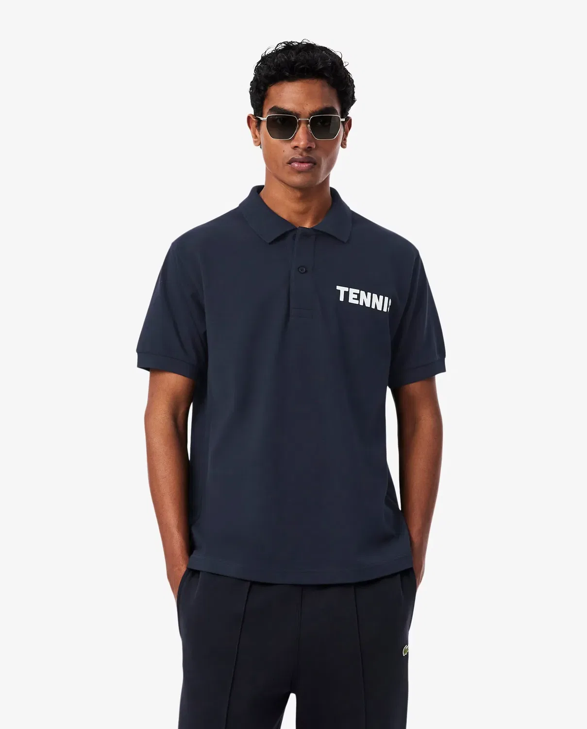 Мужское поло классического кроя из пике с принтом Lacoste, Negro